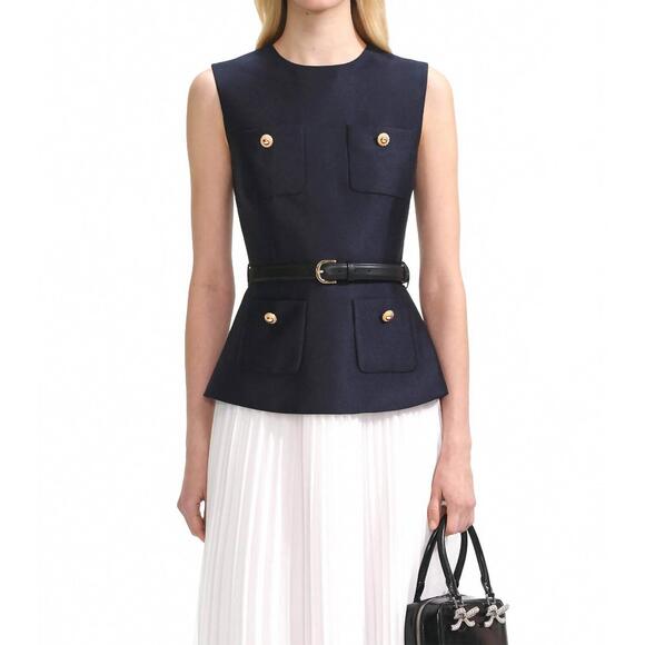 NEW SELF-PORTRAIT taffeta midi dress in navy - Picture 3 of 4